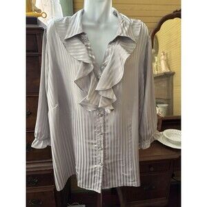 Kim Rogers Size 3x Women’s Ruffled Front Blouse Gray 52” Bust 28” L